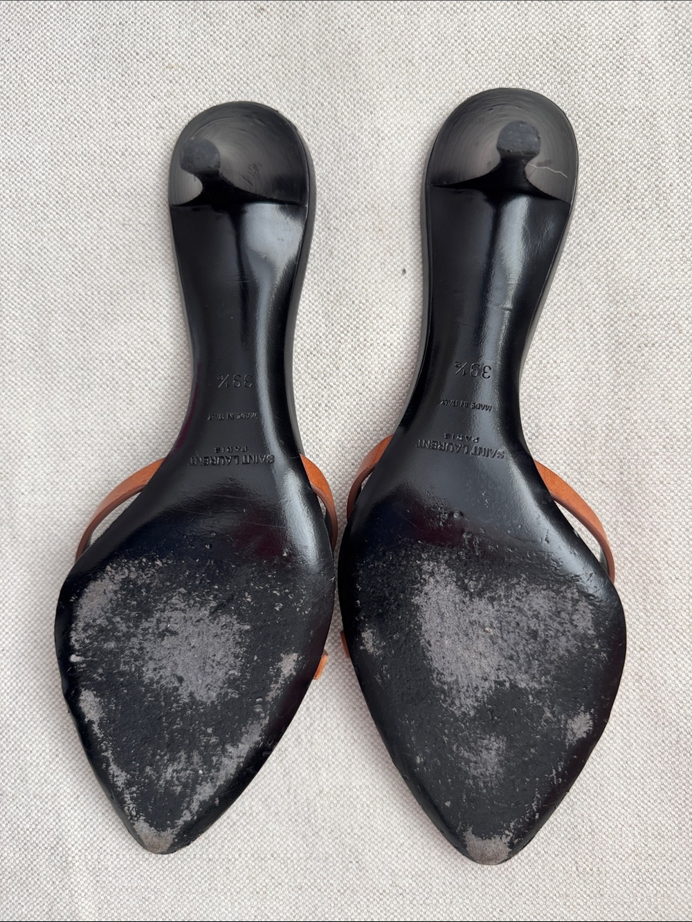 Saint Laurent Black & Brown Leather Pointed Slide Heels - Picture 4 of 5